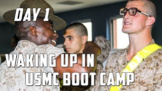 USMC Boot Camp Day 1  Waking Up in Marine Corps Boot Camp [upl. by Drawoh]