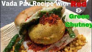 Vada Pav Recipe with Green and Red Chutney  Vada Pav Chutney Recipe  Mumbai Vada Pav Recipe [upl. by Gilliam]