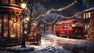 Jazz Night in a Snowy Winter Coffee Shop Ambience  Relax with Smooth Jazz Music Snow and Blizzard [upl. by Close131]