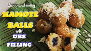 SWEET POTATO BALLS with PURPLE YAM FILLING BUCHI CAMOTE BALLS with UBE KAMOTE RECIPE [upl. by Duffy]