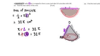 Mensuration  Cone A SEMICIRCLE of radius 8 cm WRAPPED to form a CONE Find the base radius [upl. by Columbyne636]