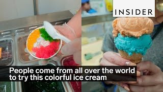 People come from all over the world to try this colorful ice cream topped boba [upl. by Anirav]