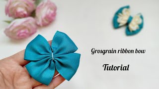 Grosgrain ribbon bow tutorial for beginners step by step make a cute hair clip an easy way at home [upl. by Adnwahsor516]