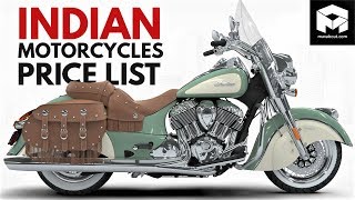 Indian Motorcycles Price List 2018 17 Bikes [upl. by Sibley376]