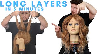 HOW TO CUT LONG LAYERS WITH BANGS IN 5 MINUTES [upl. by Elbys]