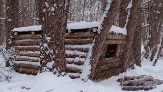 Building a Warm Winter Shelter for Survival in the Wild Woods Winter Bushcraft ASMR [upl. by Files]