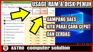 CARA MENGATASI RAM USAGE MEMORY LAPTOP  PC PENUH DI WINDOWS 10 [upl. by Proudman72]