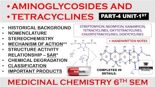 Aminoglycosides amp Tetracyclines complete  Part 4 Unit 1  Medicinal Chemistry 6th Semester [upl. by Ellga]