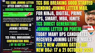 TCS ALL PENDING CANDIDATES ONBOARDING STARTED  TCS JOINING LETTER MAIL  TCS 2 NEW DOJ 17 amp 21 OCT [upl. by Hgielac]