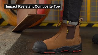 Safetoe Work Boots Genuine Leather Dealer Boots with Composite Toecap M8025NB [upl. by Nnyw]