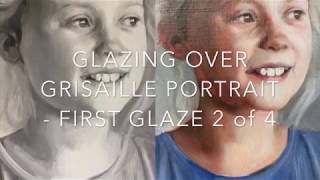 2 of 4 Portrait painting technique glazing oil paint over grisaille 1st glaze  with voiceover [upl. by Silvana]