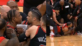 DeMar DeRozan and Dillon Brooks ejected for huge fight after hard foul 😳 [upl. by Kally]