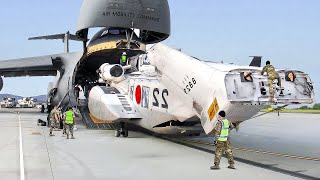 US Loading Japan’s Brand New CH53 Helicopters Into Massive C5 for Air Delivery [upl. by Hakkeber]