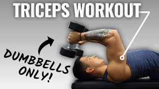 The Best ScienceBased Triceps Workout For Mass DUMBBELL ONLY [upl. by Elleirad642]