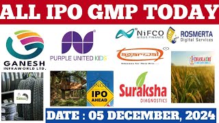 ALL IPO CURRENT GMP GANESH INFRA SURAKSHA NIFCO EMRALD TYRE ALL UPDATED GMP AS ON 06 DEC2024 l [upl. by Aicilaf]