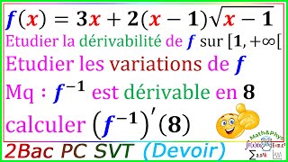 Dérivée de la Fonction Réciproque  Dérivabilité  2 Bac Sex  Exercice 7 [upl. by Nilreb327]