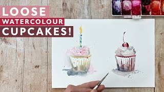 How To Paint Loose Watercolour Cupcakes [upl. by Namijneb]