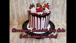 Strawberry Chocolate Drip Cake wHidden Sprinkles Tutorial  How To Cake Decorate [upl. by Arahas]