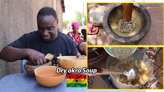 African cooking in village  Cooking African food DRY OKRO SOUP in the village  Bolgatanga Ghana [upl. by Anerev]