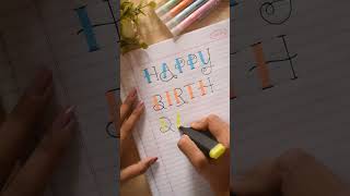 Hand Lettering Design with Highlighter pens  Happy Birthday Hand Writing ideas [upl. by Ahseinod]