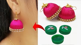 বোতলের ক্যাপ দিয়ে কানের ঝুমকা  Bottle Cap Silk Thread Jhumkas  Bridal Earring [upl. by Enywad]