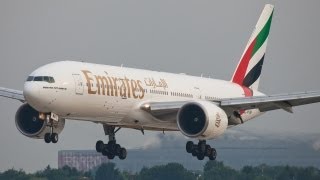 EMIRATES BOEING 777300 LANDING AT DÜSSELDORF IN NICE EVENING LIGHT HIGH QUALITY HD [upl. by Neetsirhc]