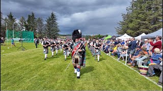 Drum Major leads Strathisla Pipe Band playing Liberton Polka during 2024 Dufftown Highland Games [upl. by Eugirne314]