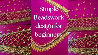 Simple Aariwork BridalBlouse for beginnersBeadswork design Tutorial Video [upl. by Bornie]