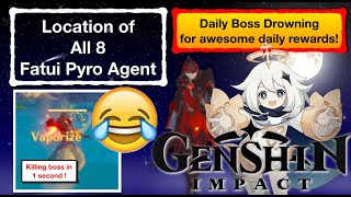 Genshin Impact All 8 location of Fatui Pyro Agent Daily Free Item From Boss Drowning XD [upl. by Vyse]