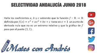 Selectividad Ebau Matemáticas II Andalucía 2018 A1 aplicaciones de las derivadas [upl. by Cock]