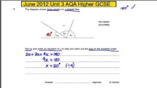 AQA Unit 3 Maths Higher GCSE  June 2012 Q1 [upl. by Oab616]