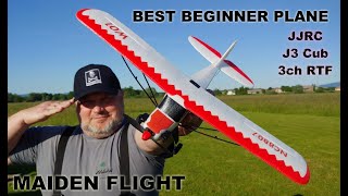 J3 Cub RED 3ch Fixed Wing 505mm 6axis Gyro RTF Beginner plane JJRC Maiden flight [upl. by Alesandrini]