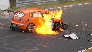 Nürburgring Nordschleife VLN Lauf 3 2014 Crash car catching fire [upl. by Ahtelra]