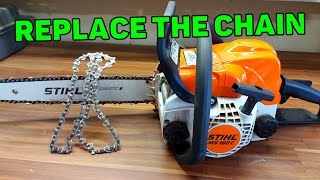 How to Put a Chainsaw Chain on Properly  Stihl MS180 [upl. by Alemaj]