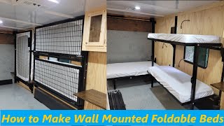 How to make wall mounted foldable beds for your cargo  camper conversion [upl. by Prussian]