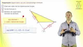 De oppervlakte van een stomphoekige driehoek stappenplan  WiskundeAcademie [upl. by Ha]