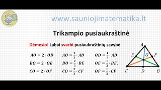 Trikampio pusiaukraštinė 1 dalis Labai svarbi savybė AO2∙OD ir jos įrodymas Pateiktas pavyzdys [upl. by Euqinot864]