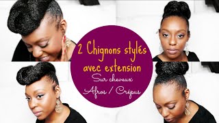 AFRO HAIRSTYLE  2 Chignons stylés avec extension sur cheveuxafros  crépus rapide et facile [upl. by Brewster]