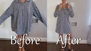 How to turn a large button down shirt into a fitted casual dress [upl. by Milson]