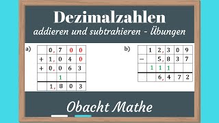 Dezimalzahlen addieren und subtrahieren  Übungen mit Lösungen  ObachtMathe [upl. by Inalak840]