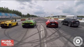 Aventador SVJ vs Huracan Performante vs Huracan Evo vs Urus drag race [upl. by Atinor774]