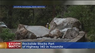 Massive Rock Fall Closes Highway In Yosemite National Park [upl. by Notsur]