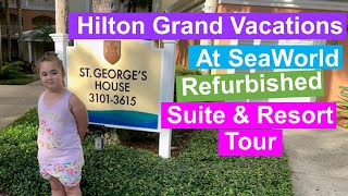 HILTON GRAND VACATIONS AT SEAWORLD REFURBISHED STUDIO ROOM TOUR  Resort views and tips Orlando FL [upl. by Arabelle]