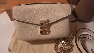 Unboxing Louis Vuitton Pochette Metis East West Empreinte Leather Cream🤍 [upl. by Alba]