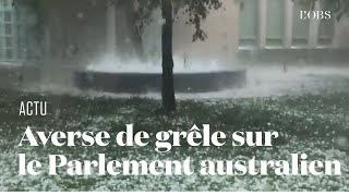 Une averse de grêle détruit les arbres du Parlement Australien [upl. by Ardnuyek]