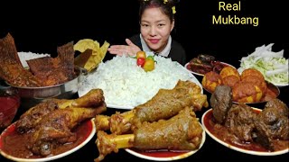 ASMR EATING SPICY MUTTON CURRY CHICKEN CURRY EGG CURRY FISH CURRY CHICKEN LIVER CURRY WITH RICE [upl. by Nanfa76]