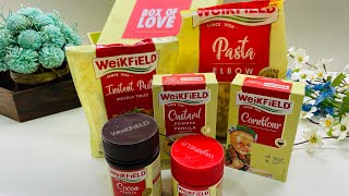 Weikfield box of love unboxing box of love weikfield pasta baking powdercocoa amp custard powder [upl. by Ydor]