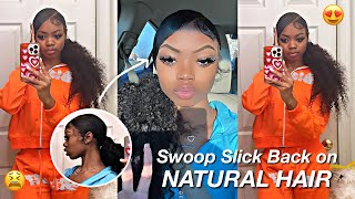 Swoop Slick Back Ponytail On NATURAL HAIR glueless method [upl. by Wallie769]