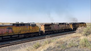 UP WB freight crests the summit and begins to accelerate out of Green River WY 72424 [upl. by Conn730]