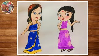 How To Draw Rajkumari Indumati And Chutki From Chota Bheem  Step By Step  For Beginners  Easy [upl. by Ahsiekar678]